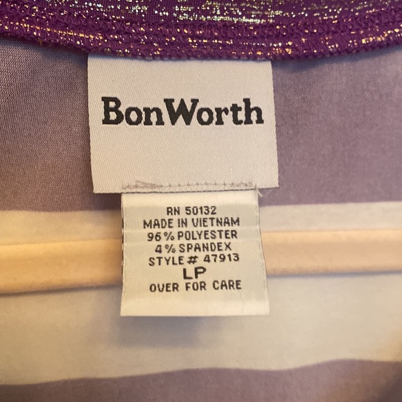 Bon Worth NWT Womens Purple, Cream & Gold Striped Short Sleeve Top - Size LP - Picture 4 of 16